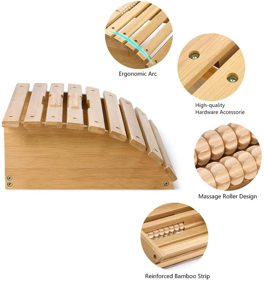 Ergonomic Bamboo Footrest Foot Stool Under Desk Footrest with Massager Rollers for Office