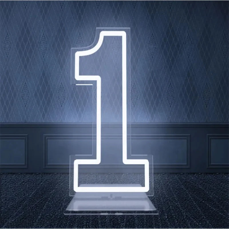 Number LED Neon Sign Large Neon Light Clear Acrylic Backboard Advertising Signage Home