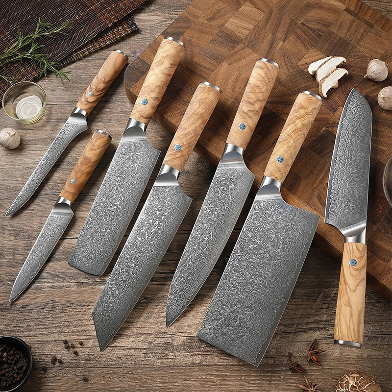 Professional Damascus 8inch Chef Knife Set VG10 Steel With Kiritsuke Santoku Paring
