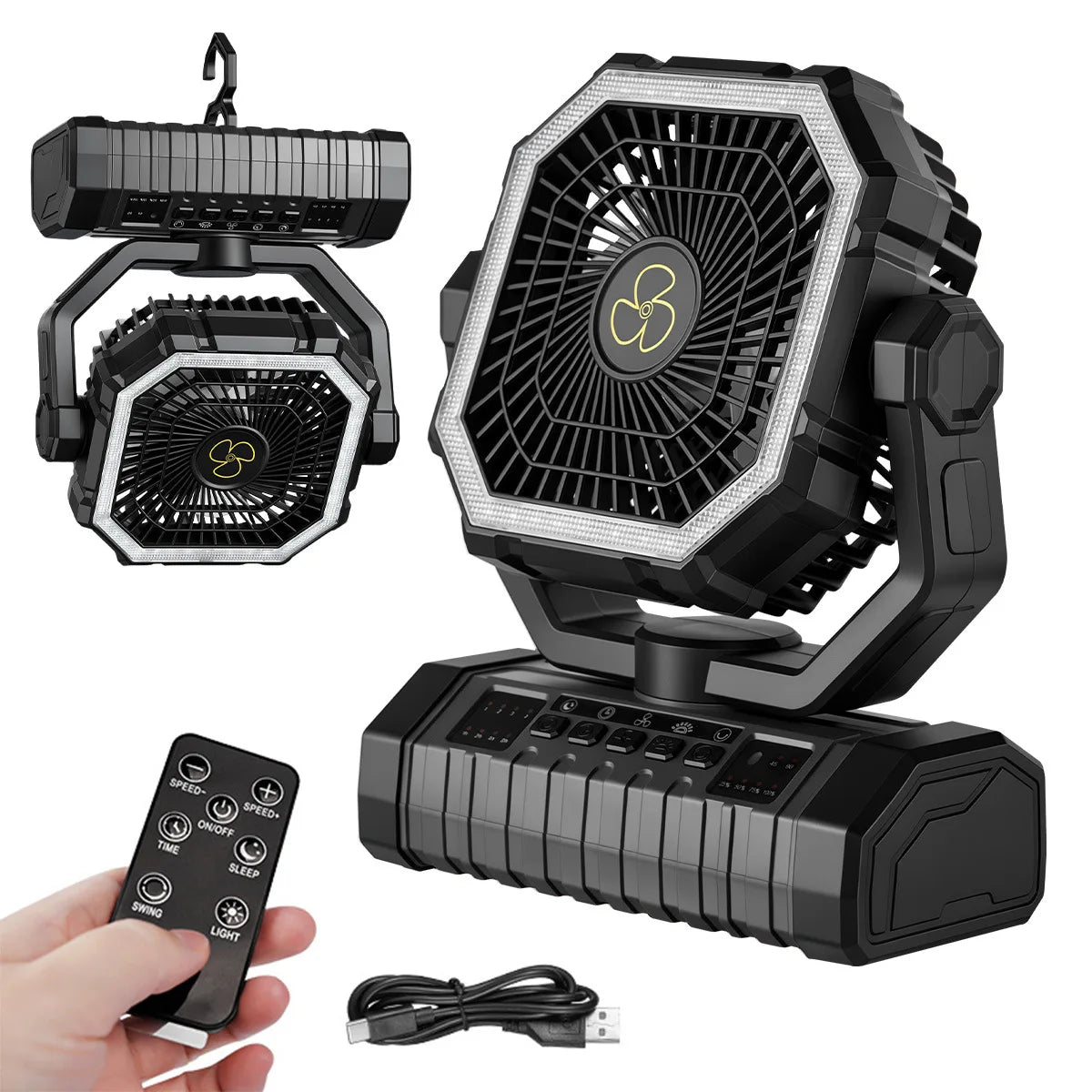 Outdoor Camping Fan Electric Long Battery Life Rechargeable Oscillating Silent 20000mAh