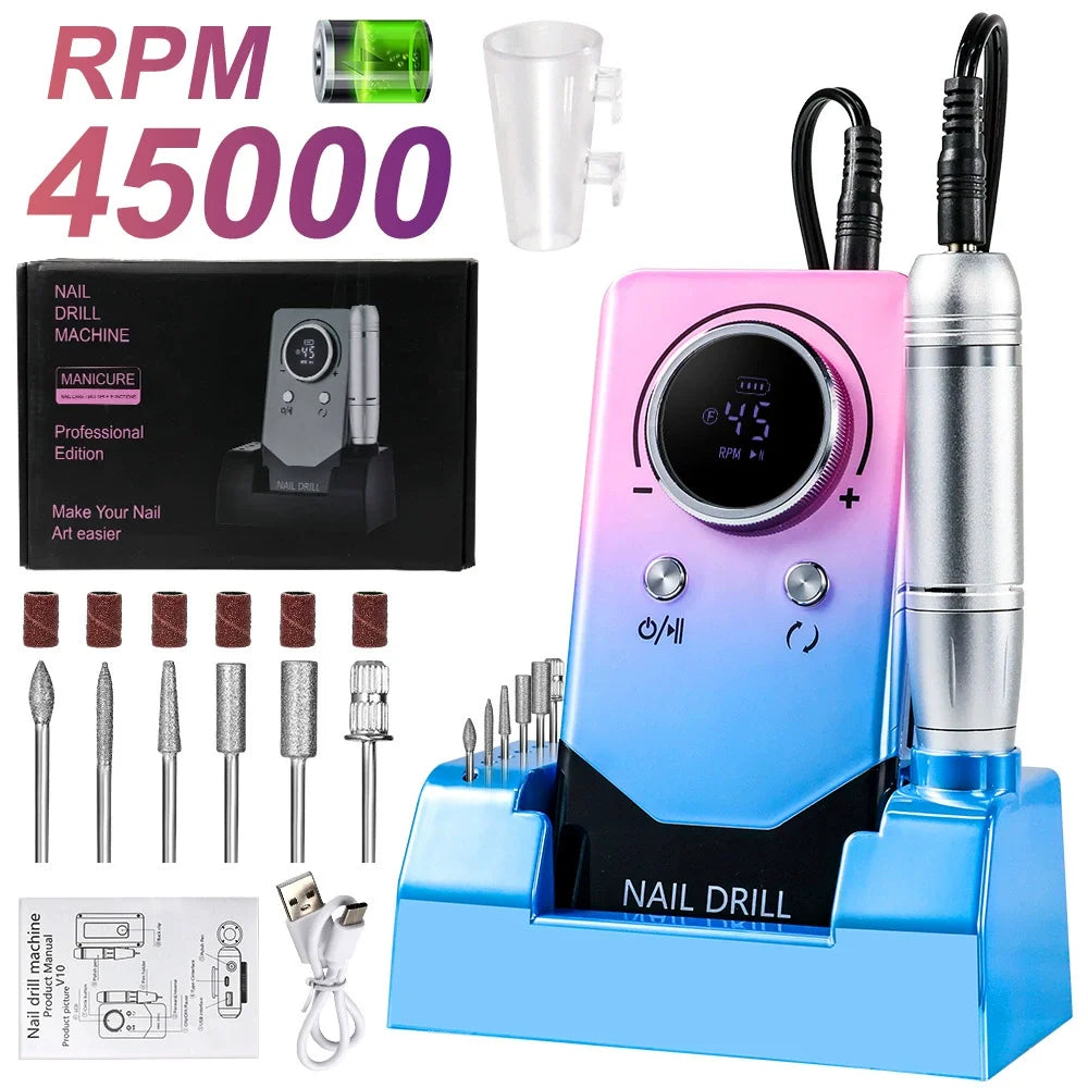 High Speed 45000rpm Professional Electric Nail Drill Machine Portable for Nail Salon