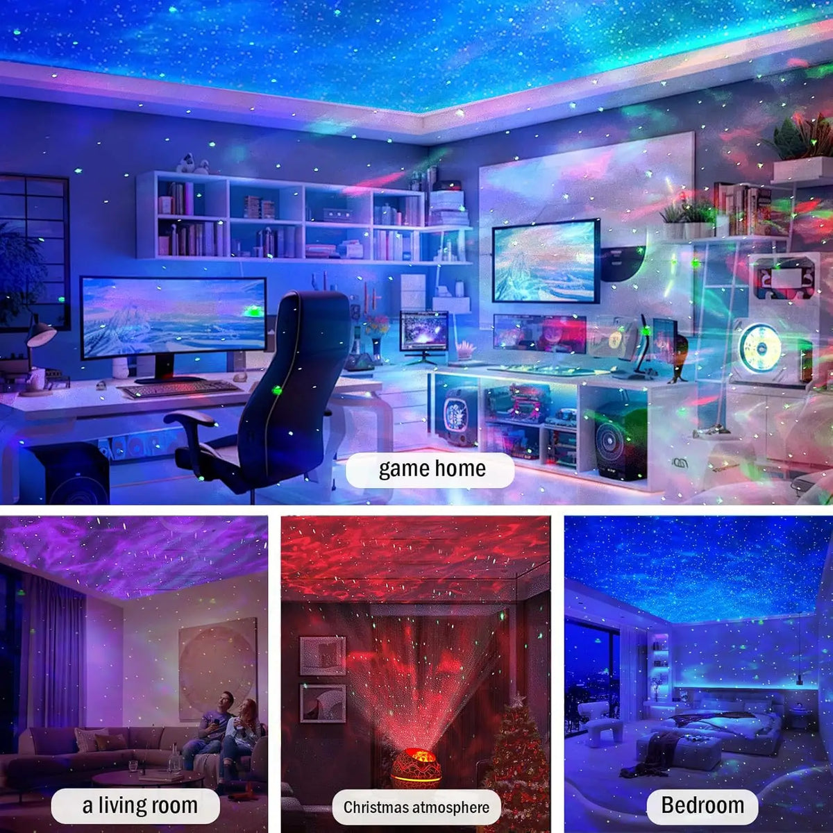 Starry Star Dinosaur Egg Projector Night Light BT Music Speaker Ocean Wave Kids Adults
