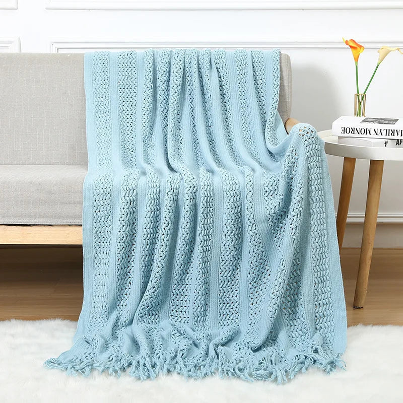 Chunky Knitted Blanket Sofa Throw Blanket With Tassels Weighted Blanket for Winter