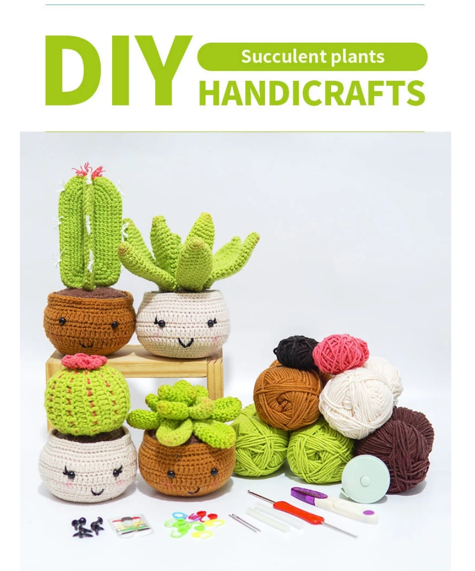 Handmade DIY Crochet Kit for Beginners Cross Yarn Knitting Wool Material Potted Flowers