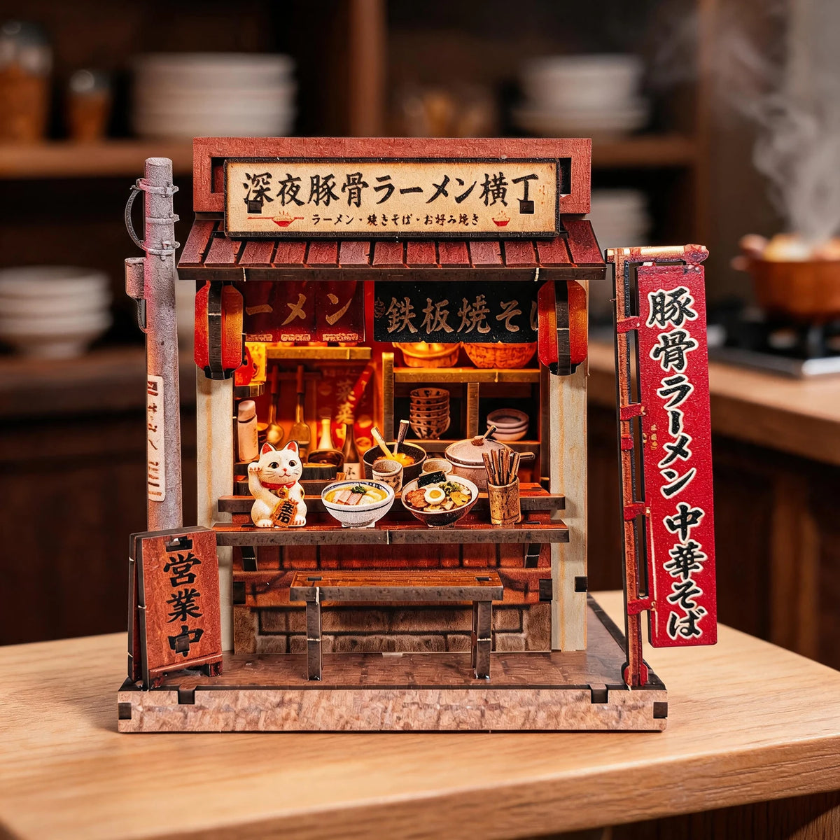 DIY Japanese Architecture Wooden Book Nook Kit 3D Puzzle Miniature House with LED Light