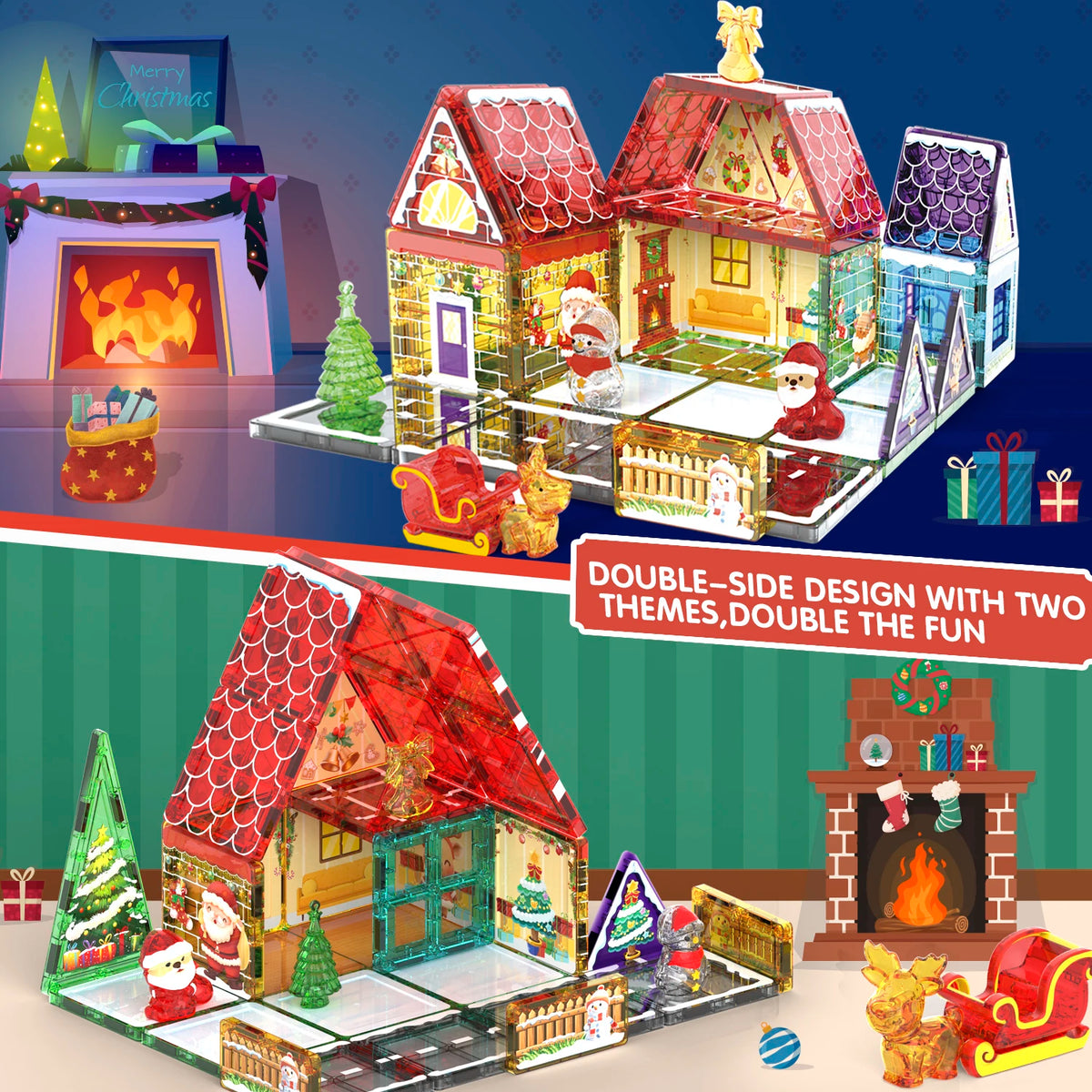 55pcs 3D Christmas Magnetic Building Blocks Educational Safety Tiles for Kids Colorful