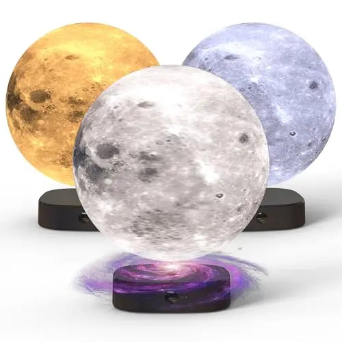 Moon Lamp, 6 Inch 3D Printed Floating Moon Lamp Auto Light Up with Self Rotating, Moon