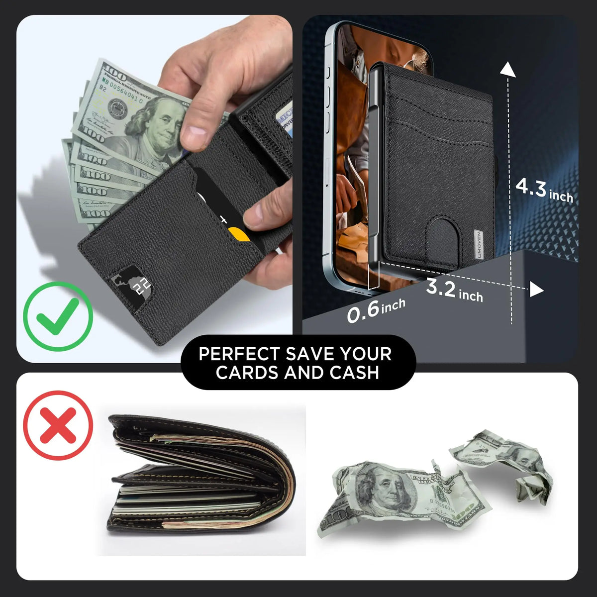 Wallets Aluminum & Leather Slim Carbon Fiber Business Wallet Minimalist ID Window, Cash