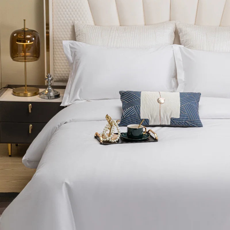 Hotel Linen 60s Pure White Satin Rectangle Pillowcase with Active Printing and Dyeing