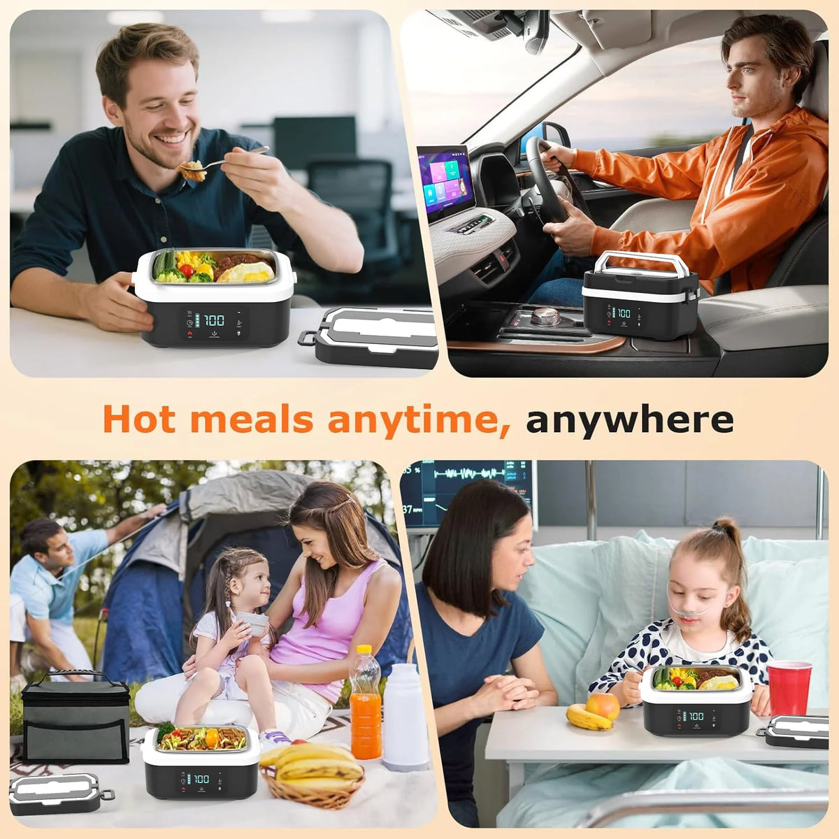 Portable Cordless Electric Lunch Boxes Automatic Self-Heating Food Warmer for Office