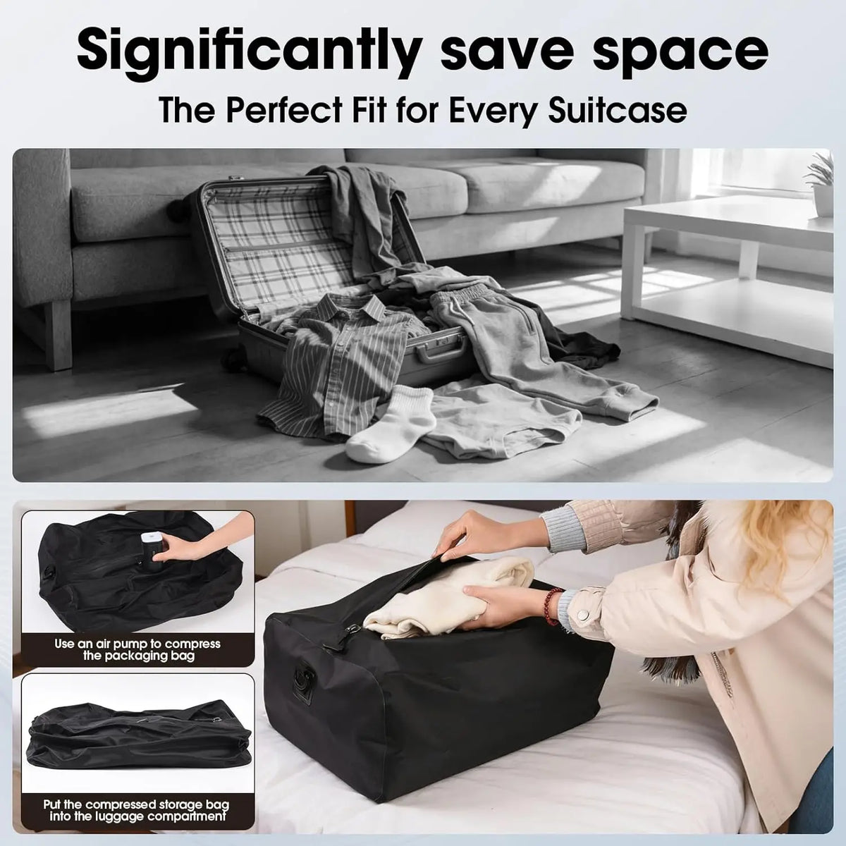 TPU Material Travel Vacuum Bags Pump Reusable Waterproof Durable Tear-Resistant Luggage