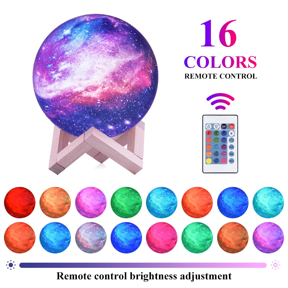 3D Moon Night Light Lamp Star Lamp 3D Lunar Night Light Remote Control 16 Colors Moon