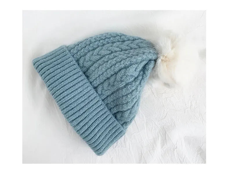 Villus Custom Embroidery Woven Label Cute Pure Color Winter Knitted Hats Winter Beanies