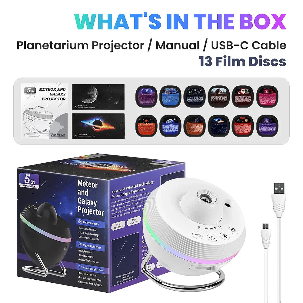 Galaxy Projector 13 1 Meteor HD Planetarium Star Projector 360 Rotating Extra-Large Area