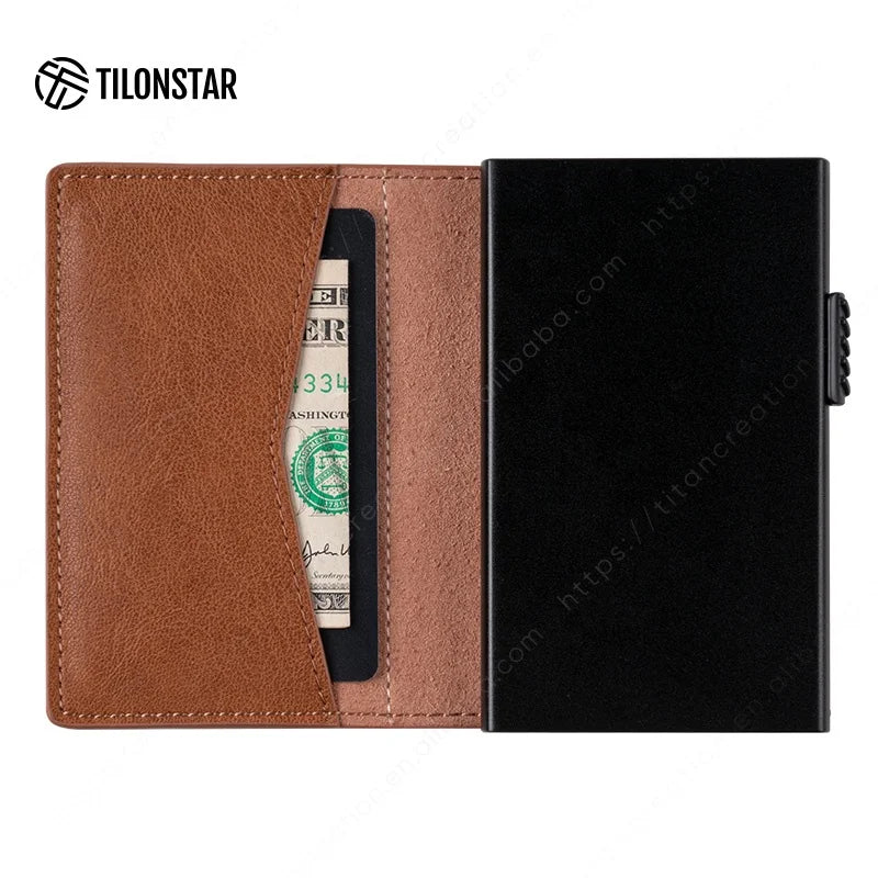 Hot Style Mini Card Sleeve Slim Minimalist Pop Up RFID Blocking Leather Business Credit