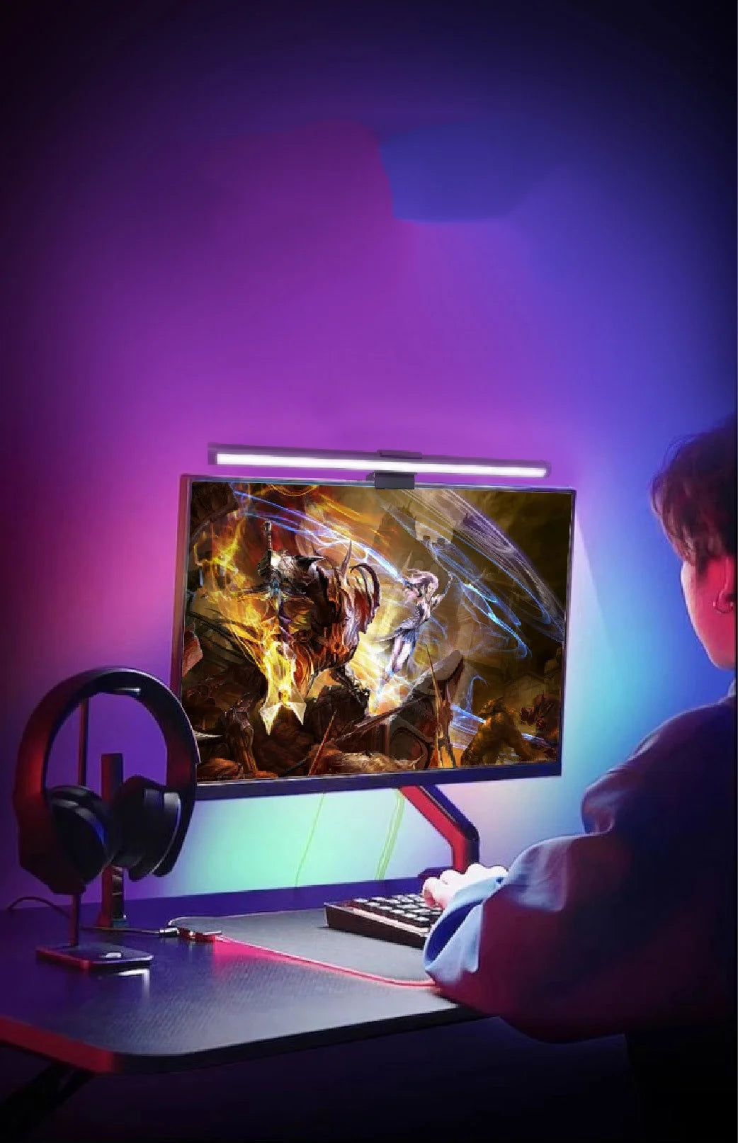 Beautiful RGB Monitor Light Bar, LED Dual Light Source Adjustable Cool Mix Warm Light