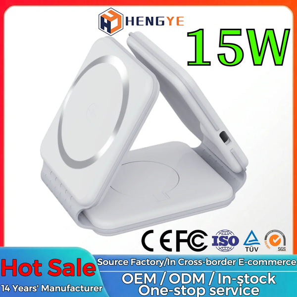 Customized Multifunction Foldable 15W Fast Charging Station 3 in 1 Strong Magnetic