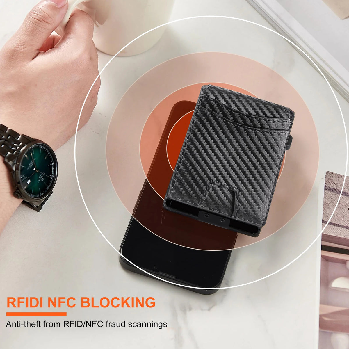 Minimalist Carbon Fiber Leather Card Holder Wallet with Metal Money Clip Slim Metal