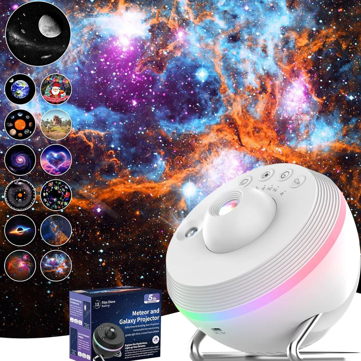 13-in-1 4K HD Planetarium LED Lamp Galaxy Star Projector with Timer, Meteor Starry Sky