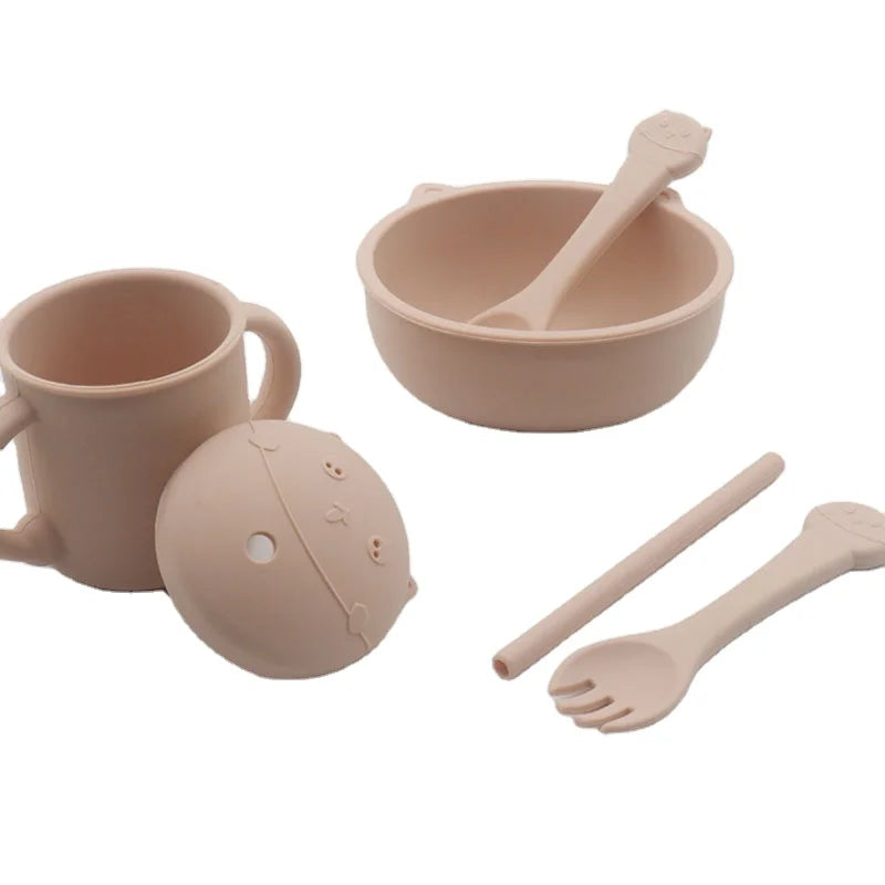 BPA Free Food-Grade Silicone Kids Dining Tableware Silicone Suction Baby Feeding Set