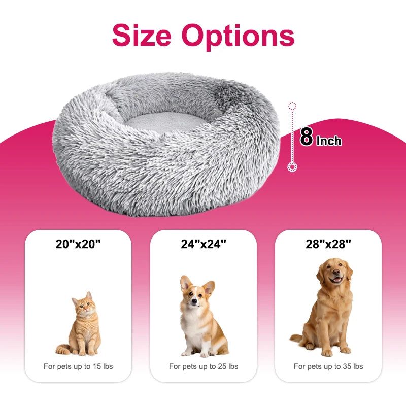 Professional Pets Bed Washable Soft Round Dark Grey Plush Calming Donut Dog Bed Cuddler