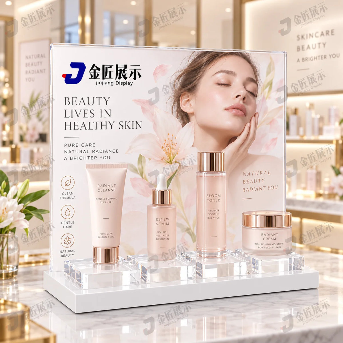 Luxury Acrylic Perfume Display Stand Countertop Tiered Makeup Organizer Retail Beauty