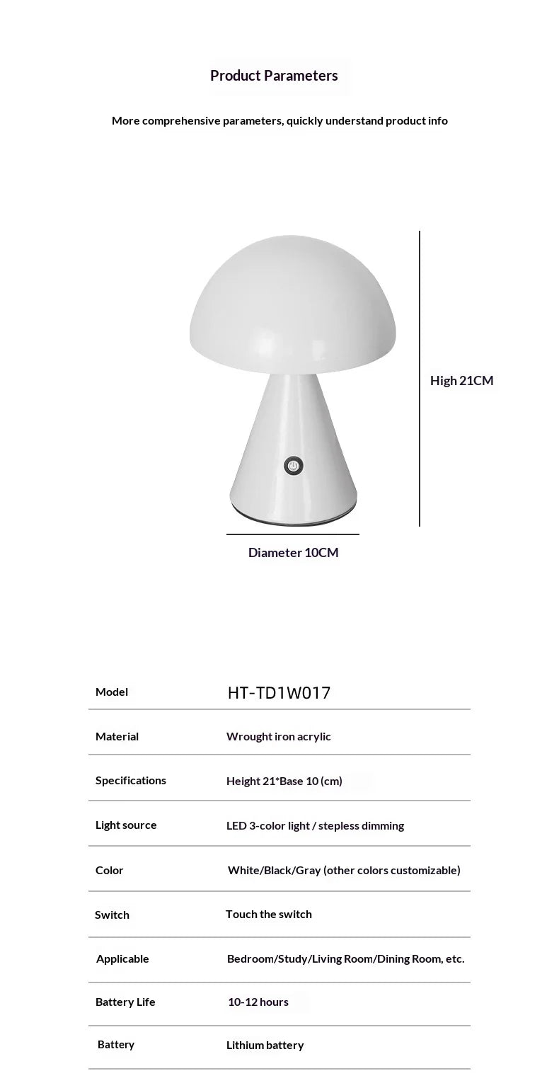 Creative Mushroom Lamp Bedside Desk Lamp Touch Control DIY Three-Color Light Ambient