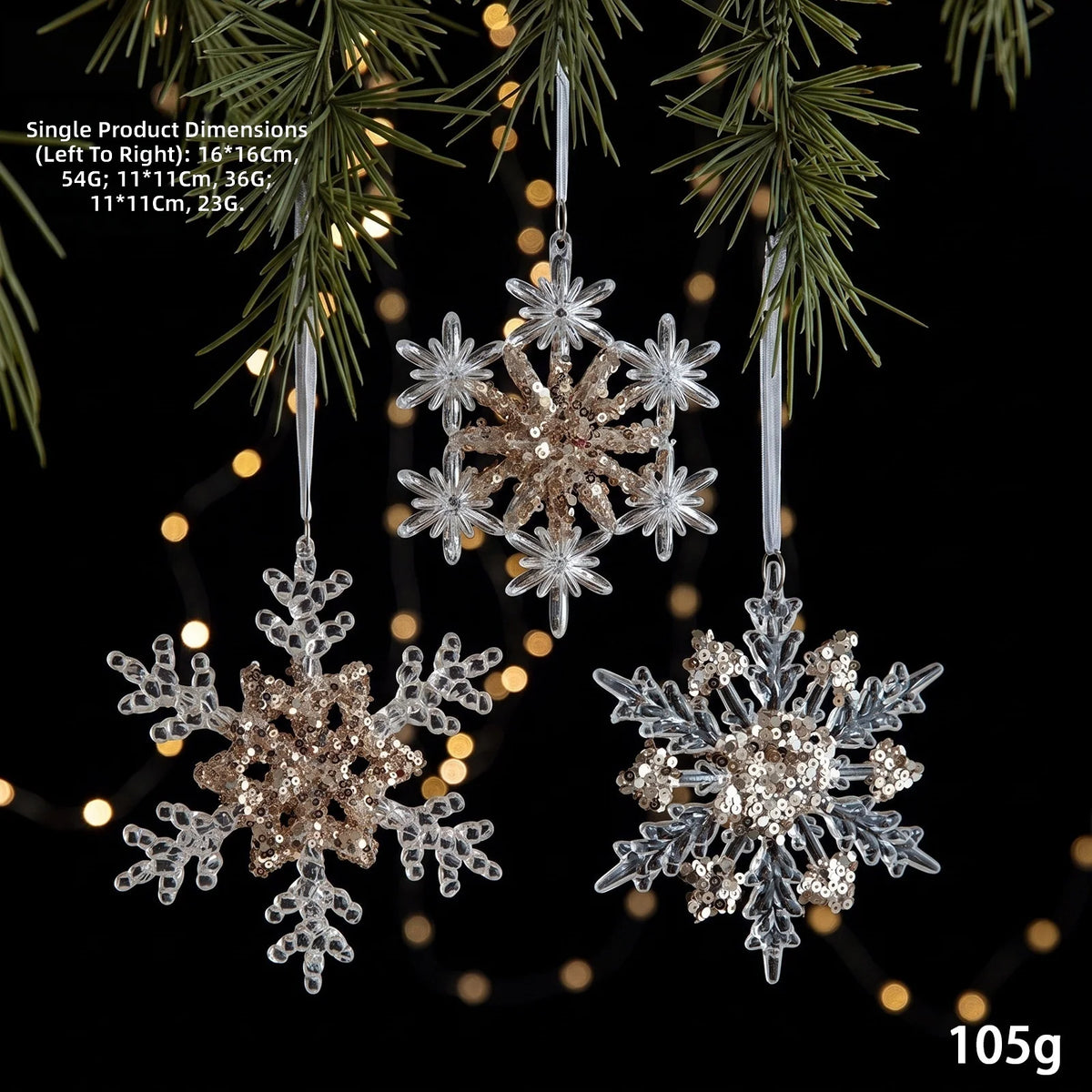 Christmas Ornaments Sequins Acrylic Transparent Snowflake Pendant Hanging Decor Christmas