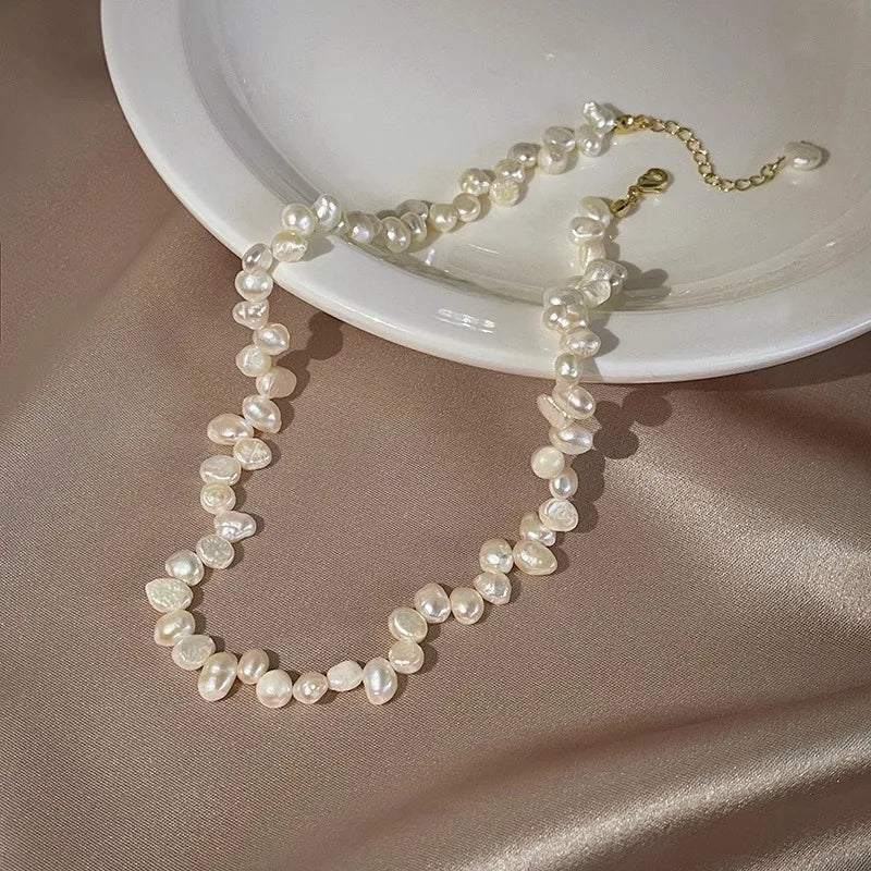 Elegant 18k Gold Plated Stainless Steel Chain Baroque Small Rice Grain Irregular Shaped