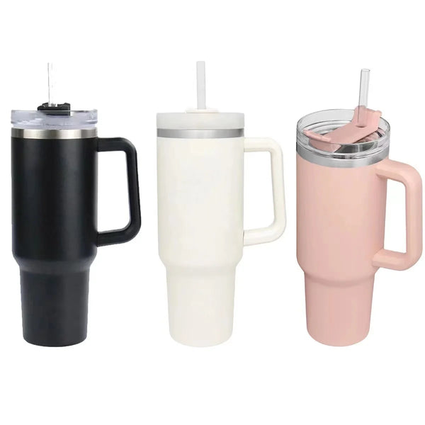 304 Stainless Steel 40oz Double Wall Vacuum Insulated Tumbler with Straw and Hand Grip