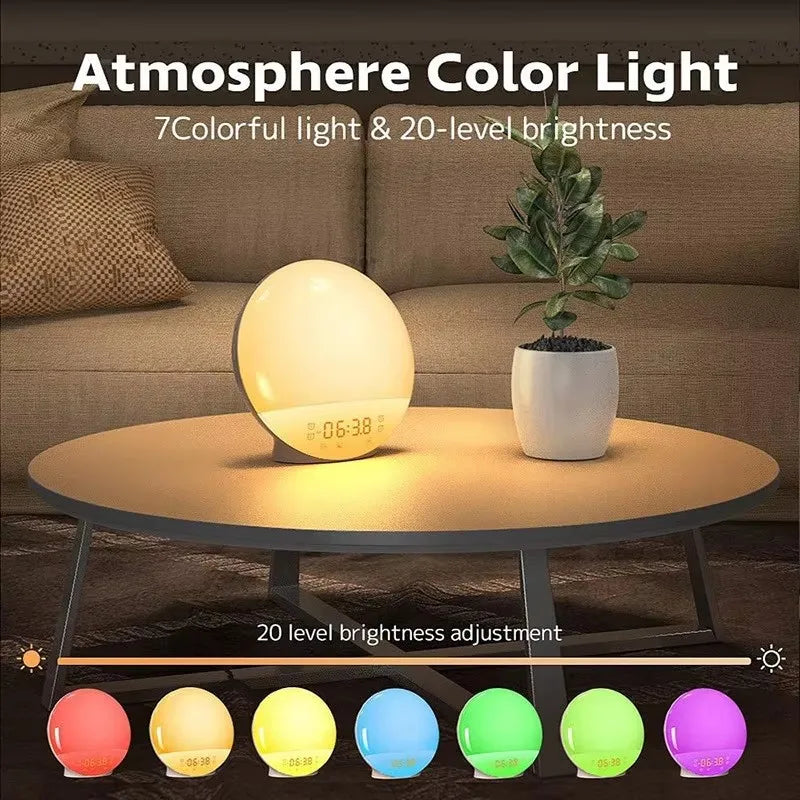 Dimmable RGB Colorful Rechargeable Night Light,Smart Sunrise Wake-Up Alarm Clock, LED