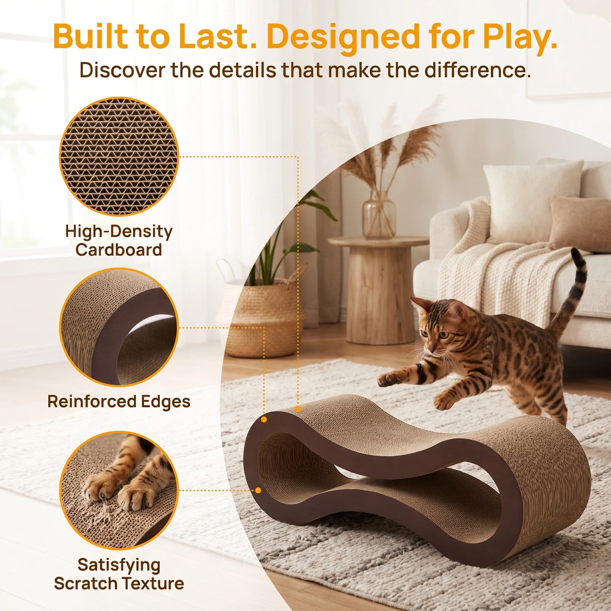 Cat Scratcher Board No Shedding Thick Corrugated Paper All-in-One 2-Level Large Cat