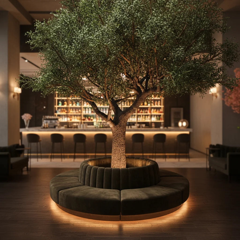 Custom 13Ft High Artificial Olive Tree Made From Fiberglass Wood Trunk With Plastic