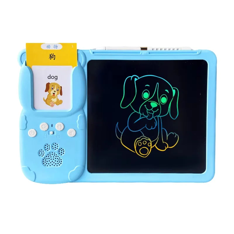 LCD Writing Tablet+Flash Card Talking 112 Cards Toddler Drawing Board Machine Early