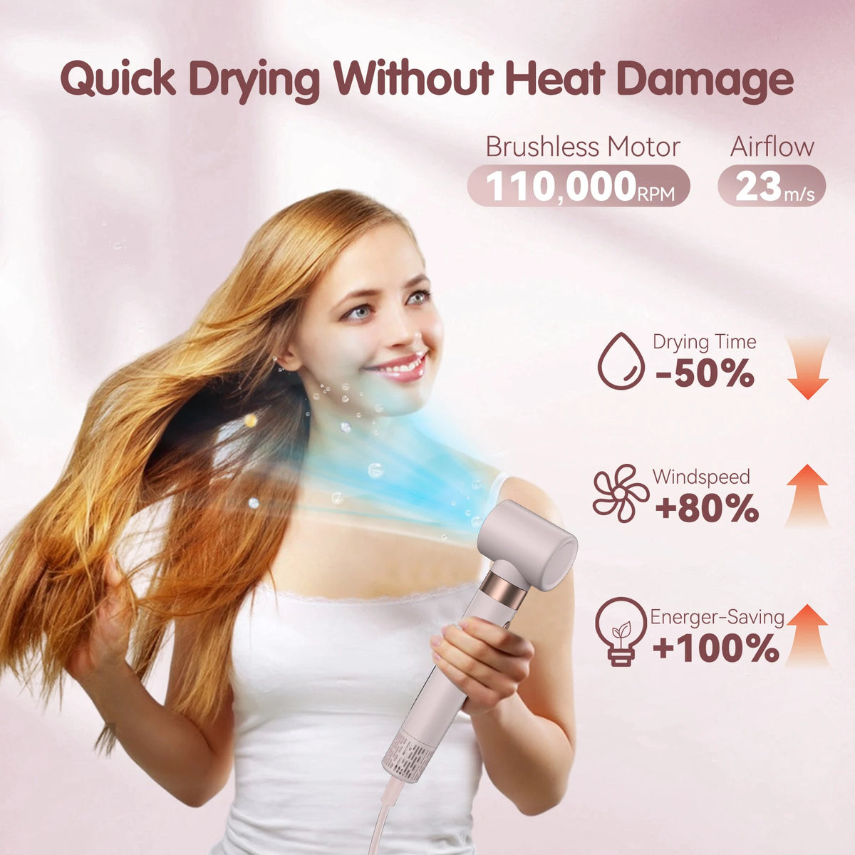 110000 Rpm 8 In 1 Styler Hair Dryer High Speed One Step Hair Dryer Straightener Curly