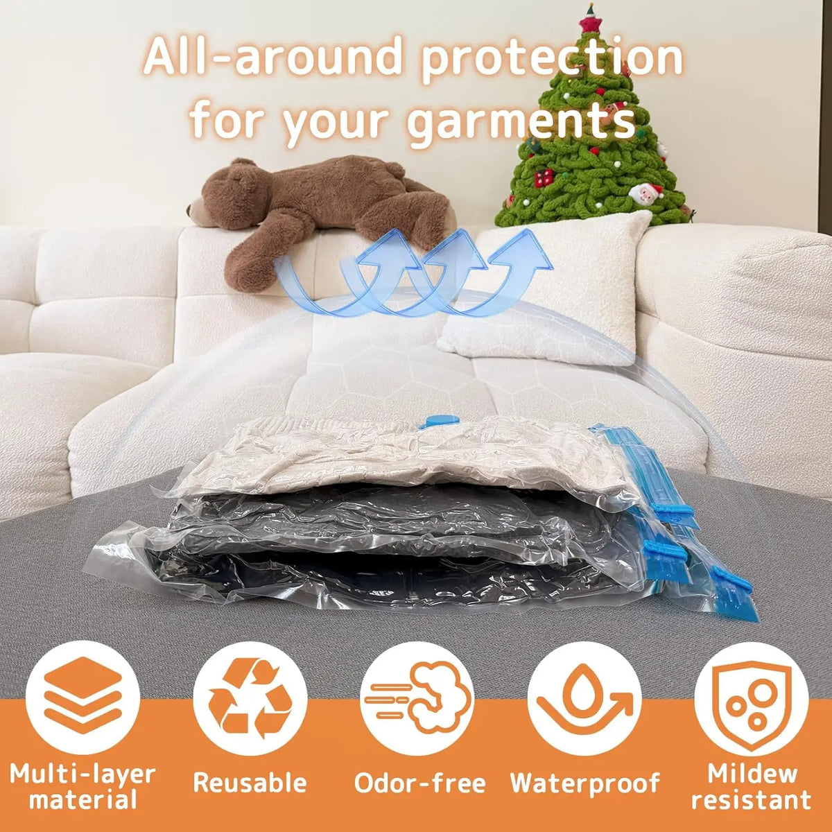 Multiple Packs PA+PE Vacuum Bags Travel Rechargeable Cordless Type-C Pump Carry-On (Pack of 2)