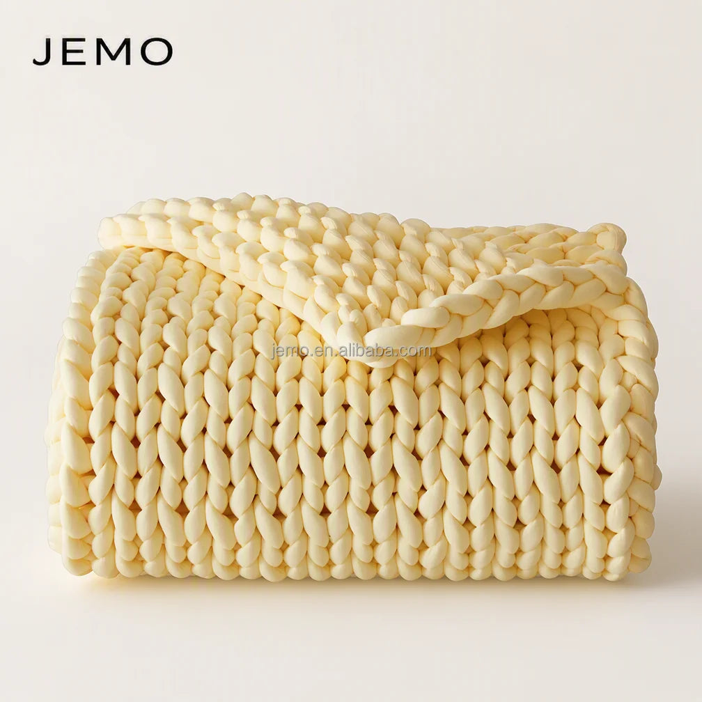Handmade Premium Chunky Knitted Weighted Blanket for Anxiety Relief, Breathable Cotton