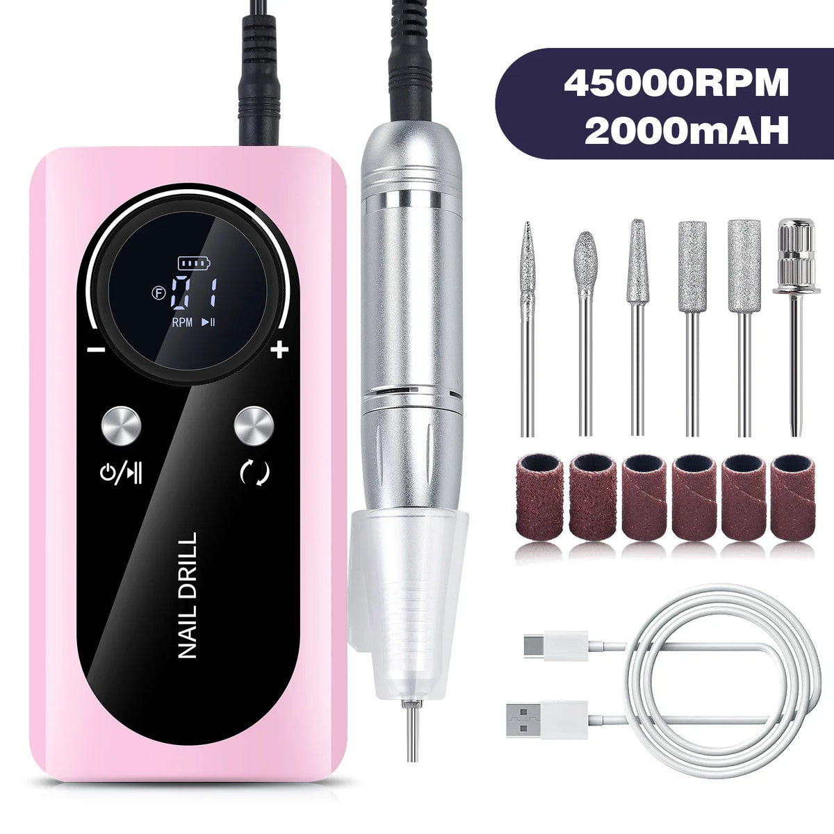 Rechargeable Portable Electric Nail Drill Machine 45000RPM Professional Nail Polisher