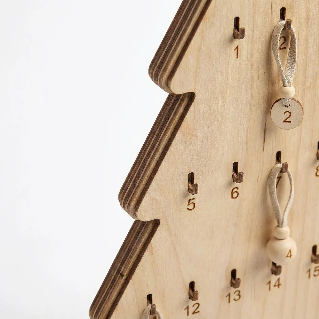 Christmas Wooden Crafts Advent Tree | 24-Day Countdown Calendar with Hooks | Laser Cut