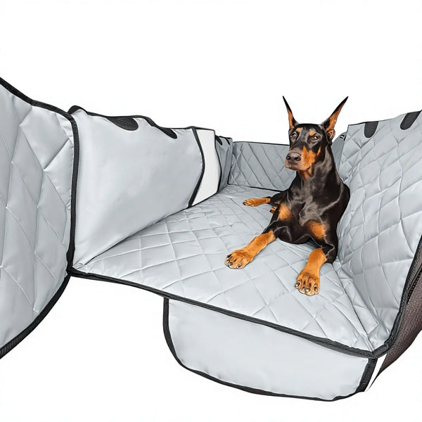 Grey Quilted Pet Car Seat Extender Hammock Waterproof Oxford Fabric Dog Backseat Cover