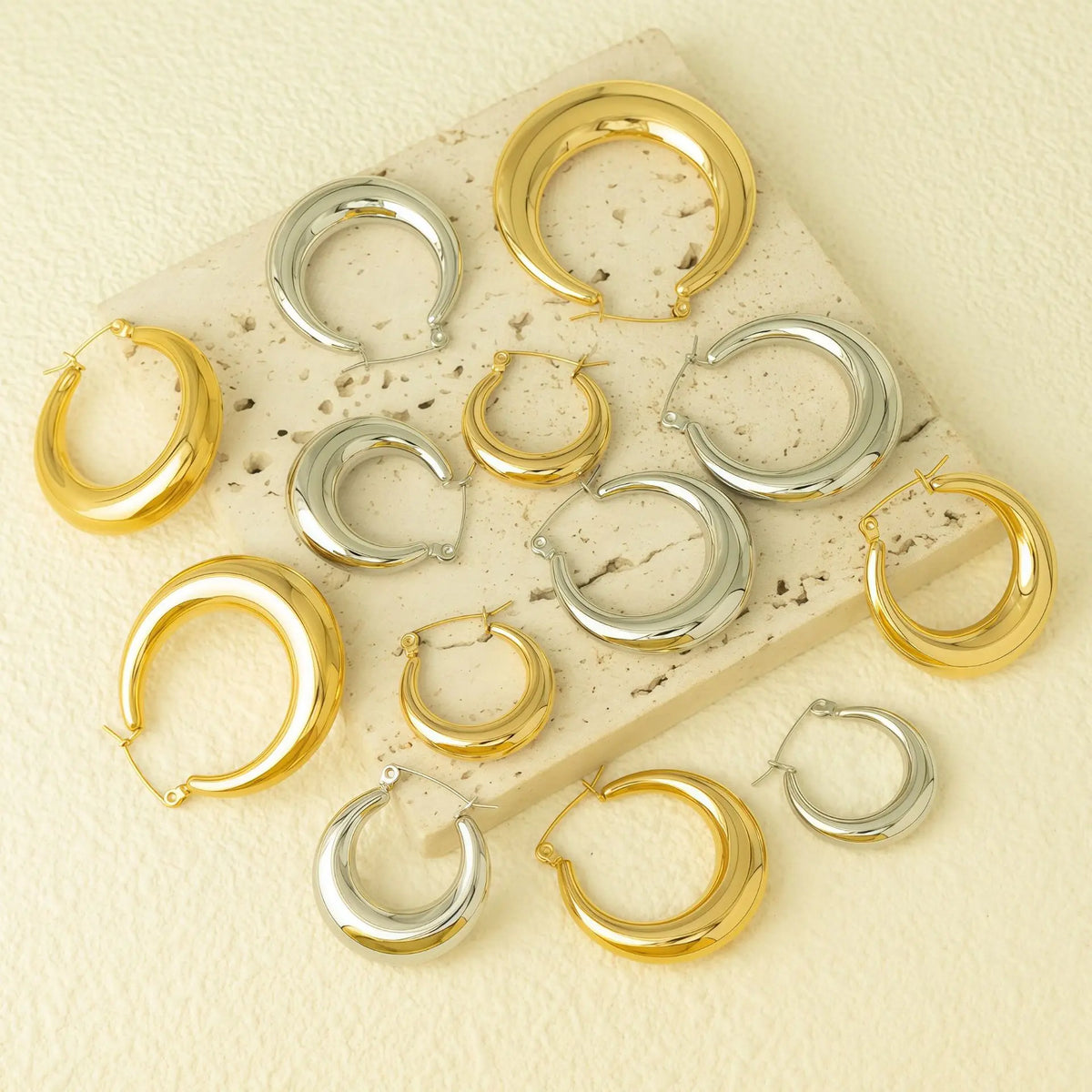 Charm Chunky Hoop Earrings Stainless Steel Metal 18K Gold Plated Waterproof Huggie