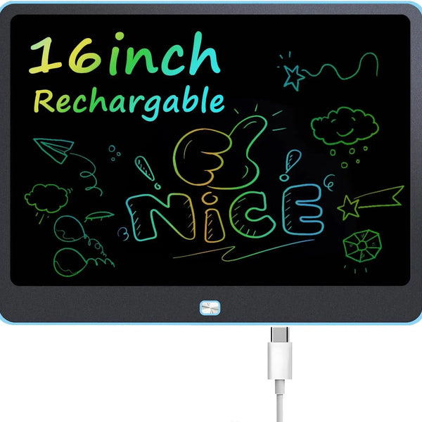 Rechargeable 16-Inch LCD Writing Tablet for Kids-Erasable Memo Pads Customizable 1 Year