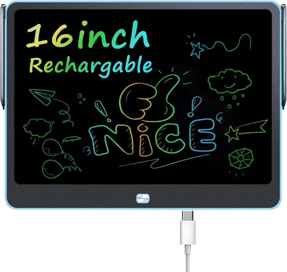 Rechargeable 16-Inch LCD Writing Tablet for Kids-Erasable Memo Pads Customizable 1 Year