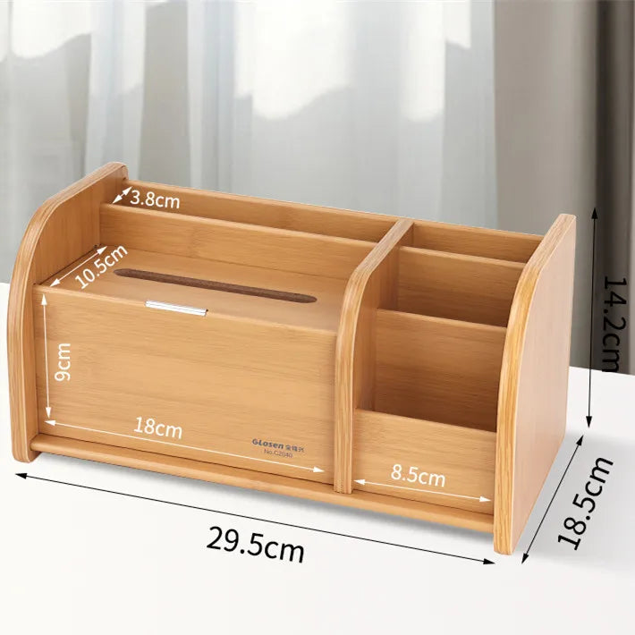 GLosen C2040 Wooden Tissue & Pencil Holder Multi-Function Desk Organizer with