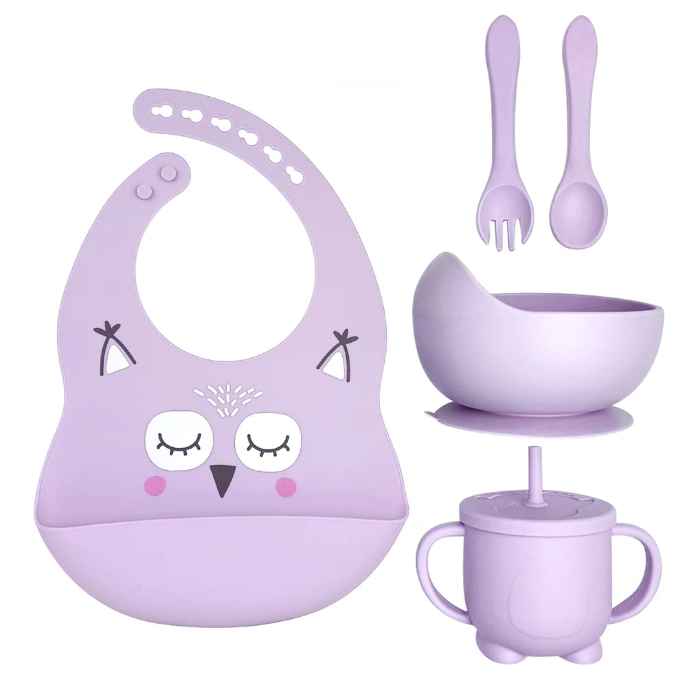 8pc Bebe Silicone Feeding Set Toddler Weaning Set Suction Bottom Infant Dining Tableware