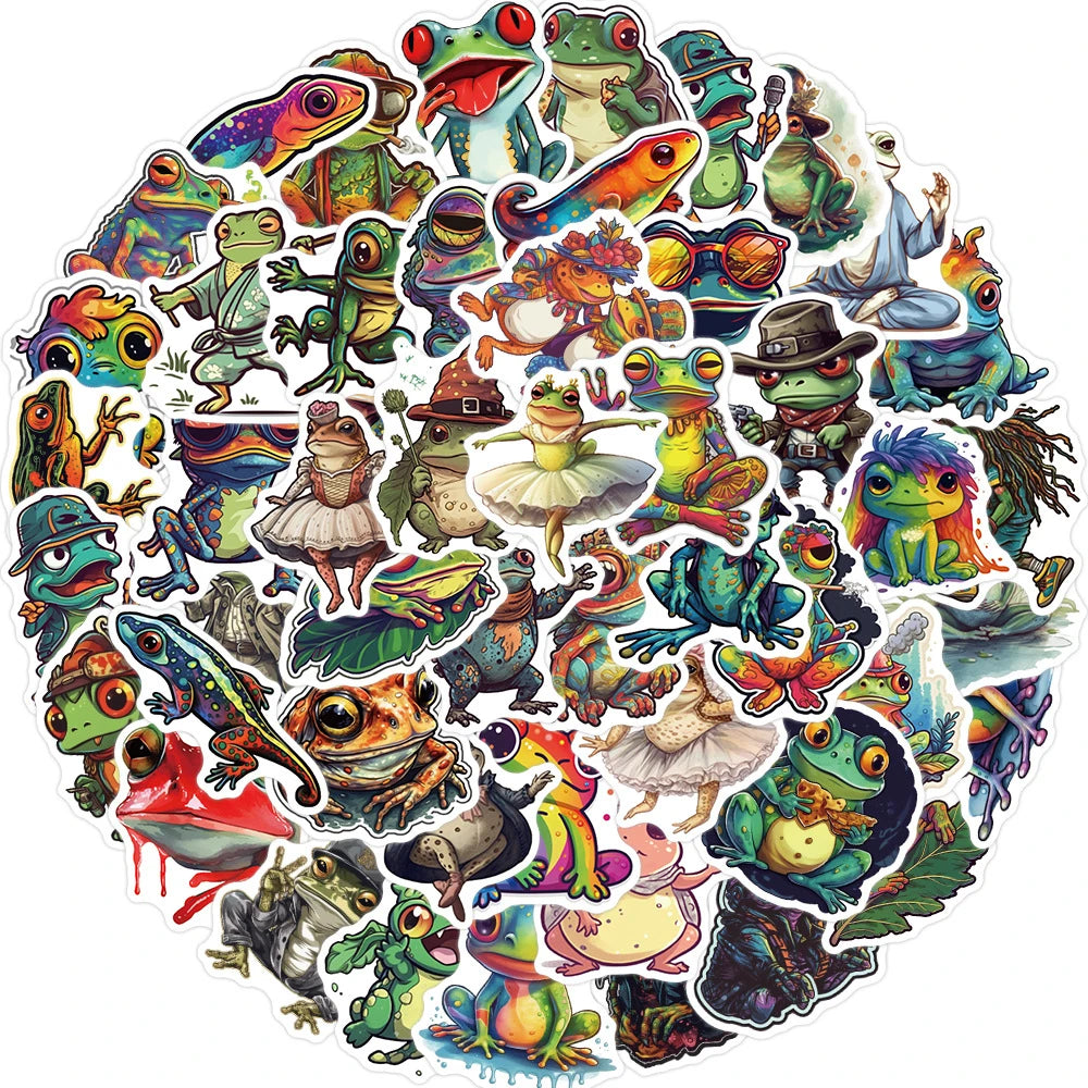 50Pcs Funny Frog Theme DIY Graffiti Stickers PVC Waterproof Self Adhesive Laptop Luggage (Pack of 2)