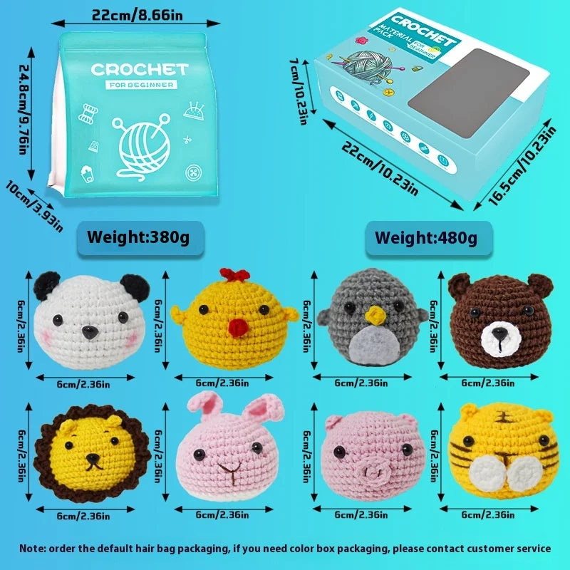 DIY Crochet Kit Woven Technique Yarn for Crafting Animal Doll Pendant Beginner English