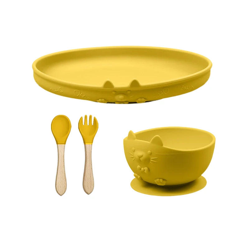 Food Grade Silicone Baby Feeding Set With Cup Bowl Plate Bib Spoon and Fork Easy Clean