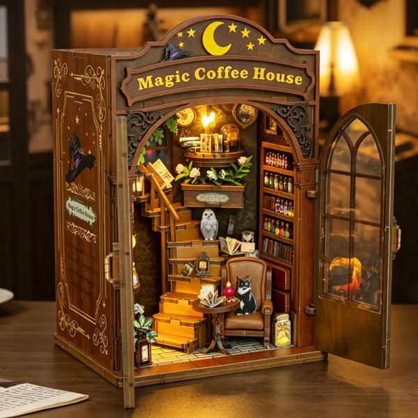 M2602 Magic Coffee House Mini Book Nook Diy Wooden Booknook Kit Miniature Book Nook