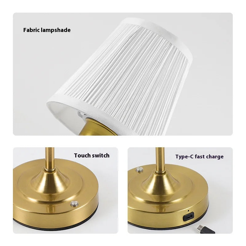 Portable Cordless Lamp Fabric Lampshade Desk Lamp with Built-in Rechargeable Battery
